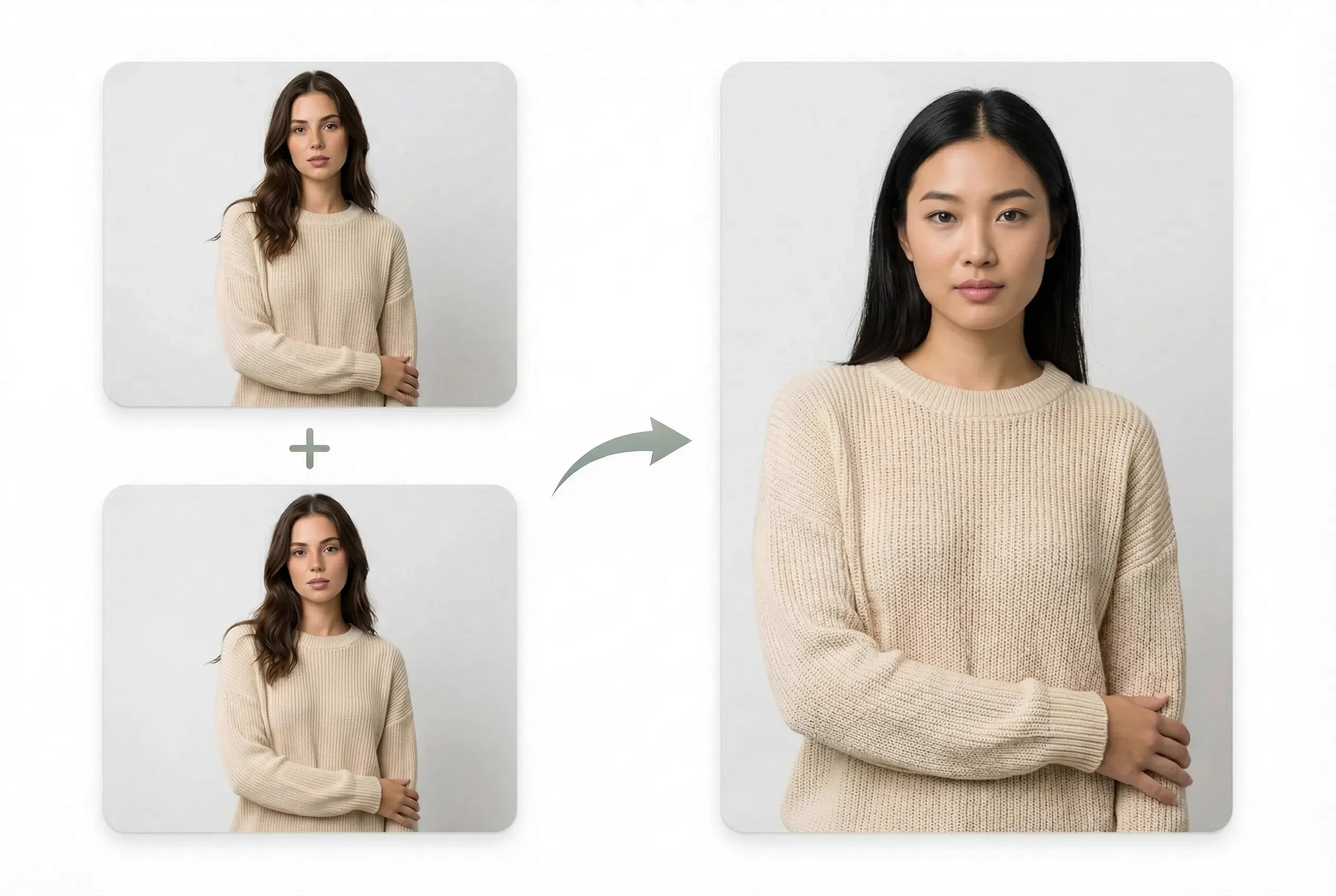 AI model swap — replace model face on fashion photo while preserving outfit details