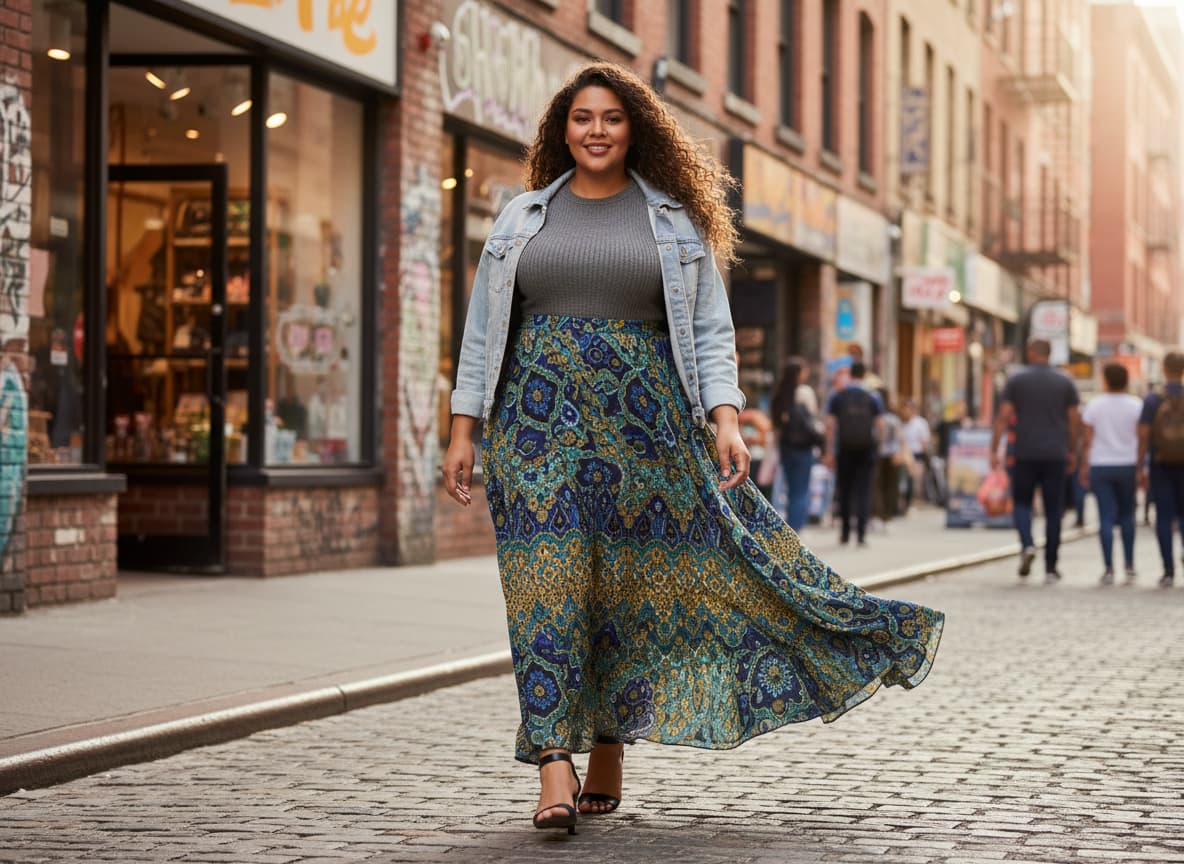 AI plus-size model in confident pose showing stylish fashion and body-positive representation