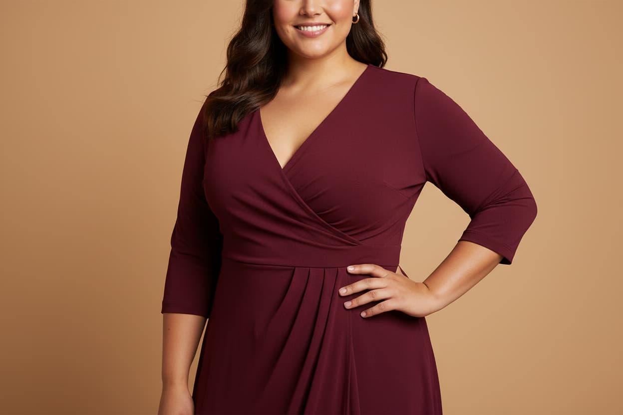 Professional AI plus-size model wearing stylish fashion in confident inclusive photography
