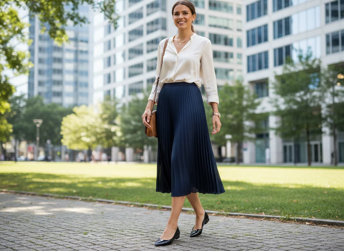 AI model wearing flats with versatile outfit showing everyday styling and comfort