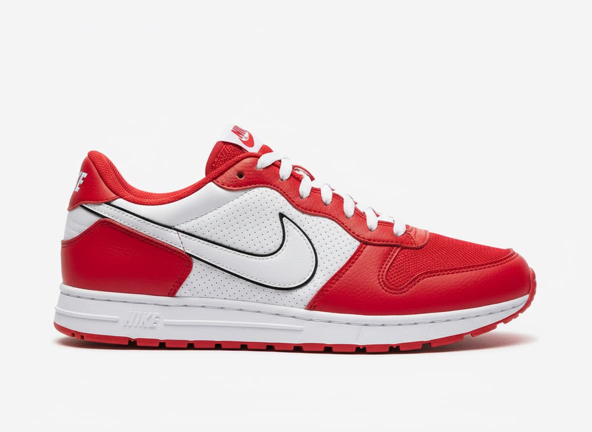 Close-up of sneakers showing preserved colorway, brand details and material textures on AI model