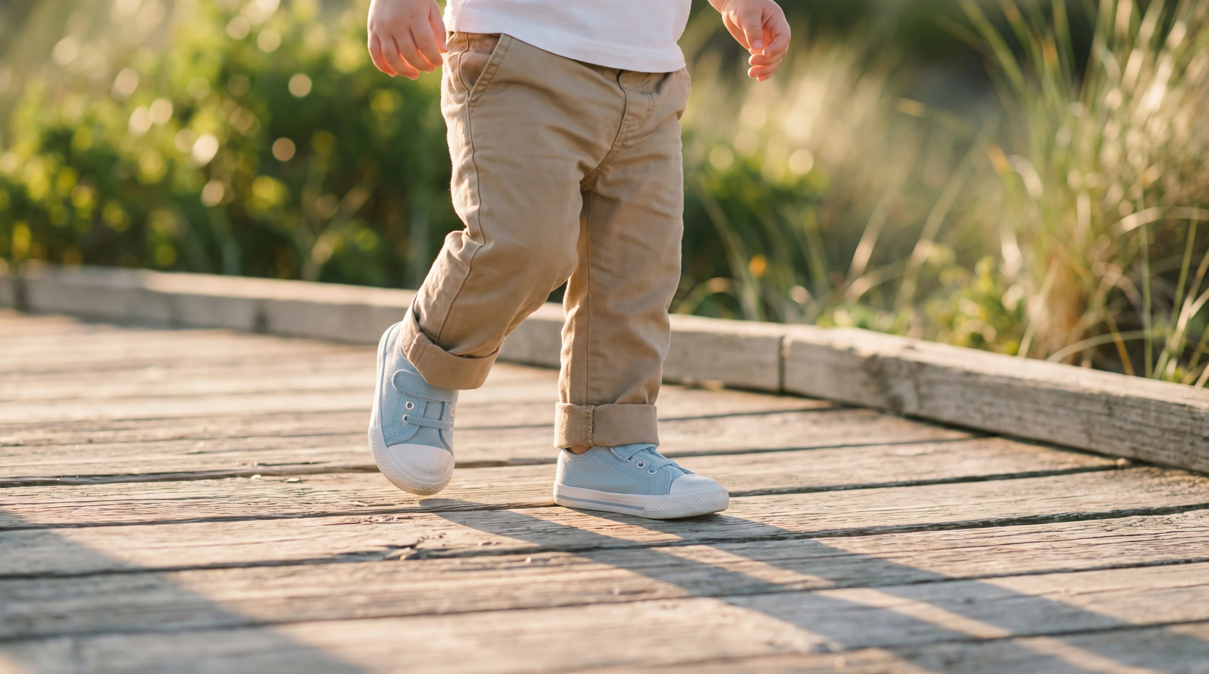 Baby and children's shoes arranged by size from booties to sneakers for international shoe size conversion