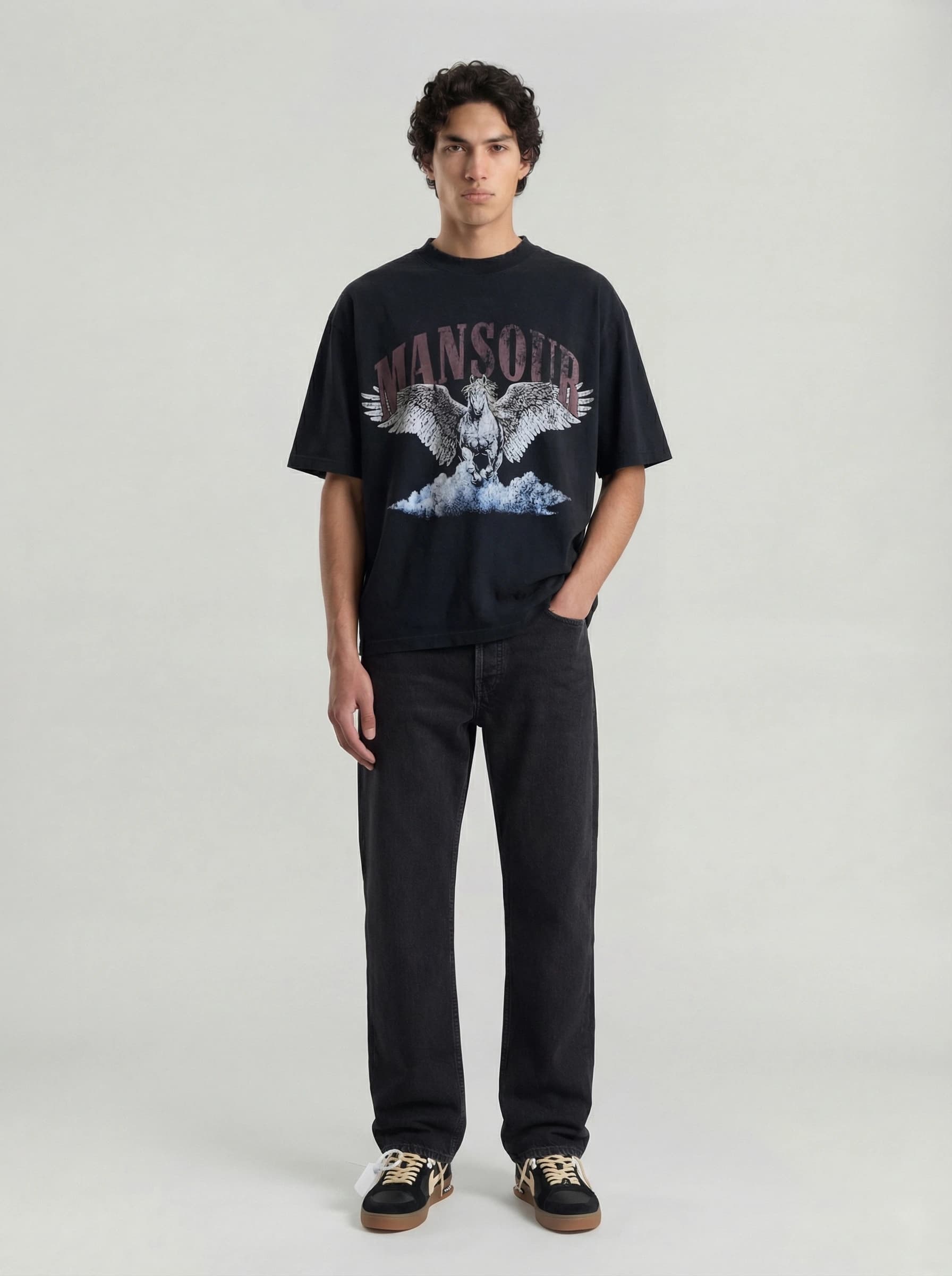 Same Mansour product on AI-generated model created with WearView