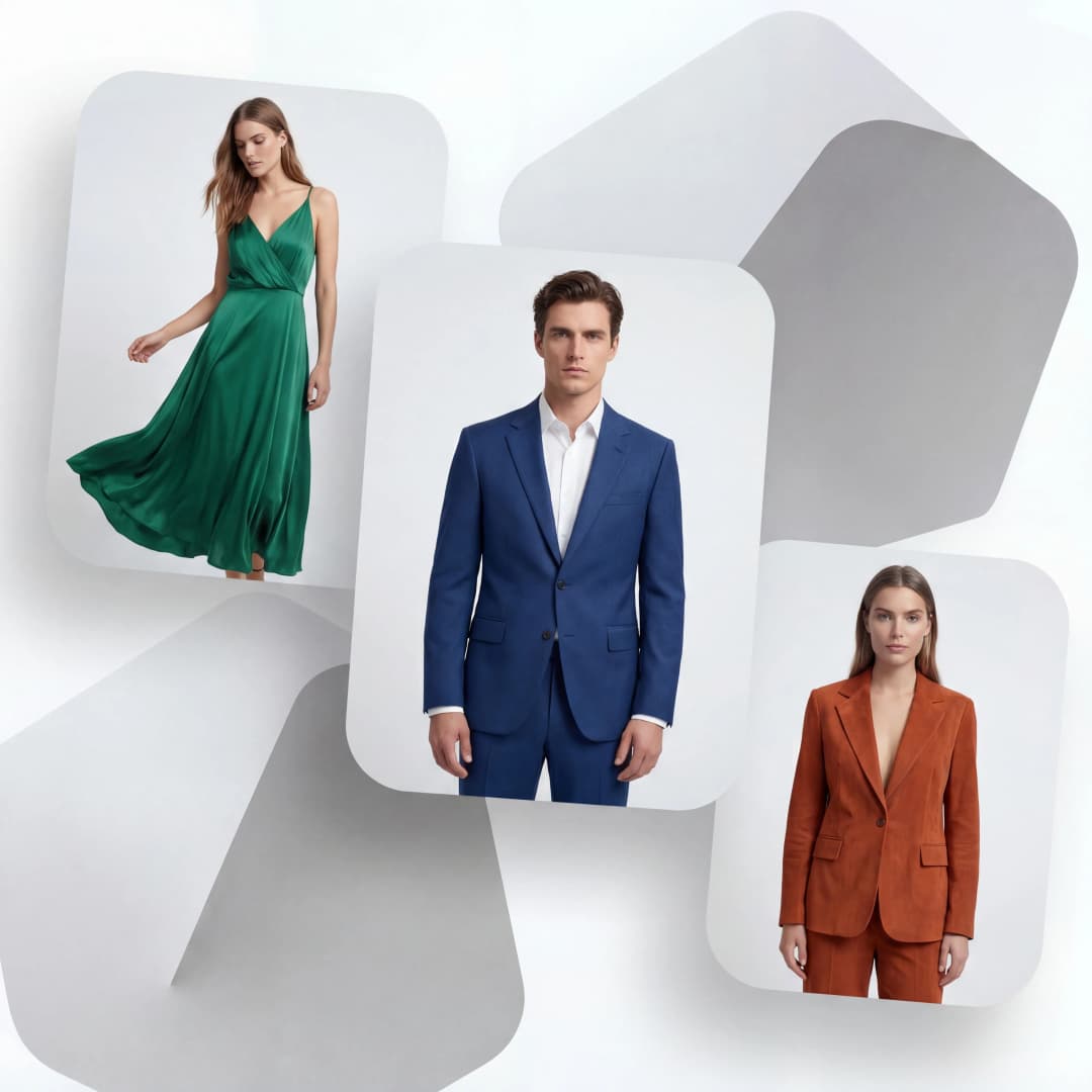 Virtual try on for dresses suits and blazers showing AI fashion models wearing different garment types for online stores