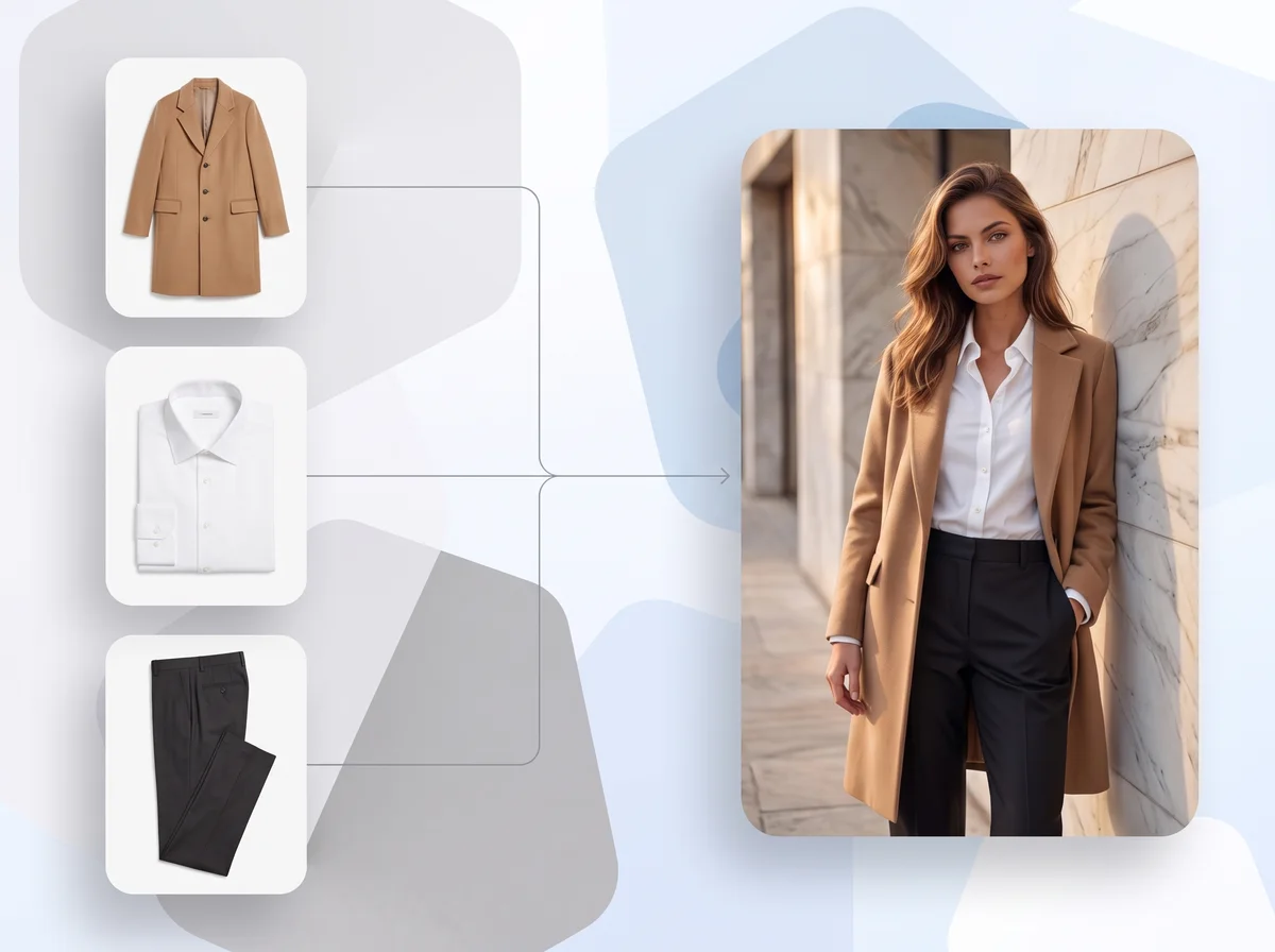Foto di capi separate combinate in un look composto su una modella