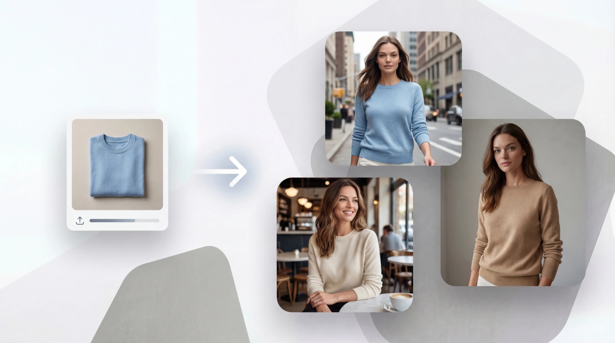 Before and after: product upload to model-ready image in seconds - instant transformation