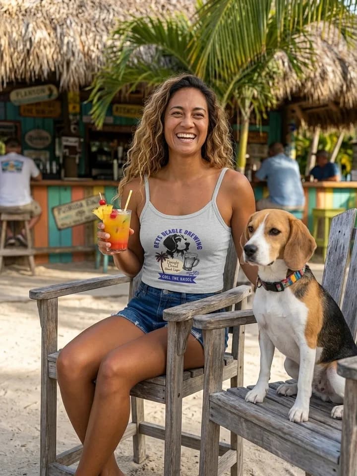 Florida Keys Beagle apparel on AI-generated models with beagles across the Florida Keys 1