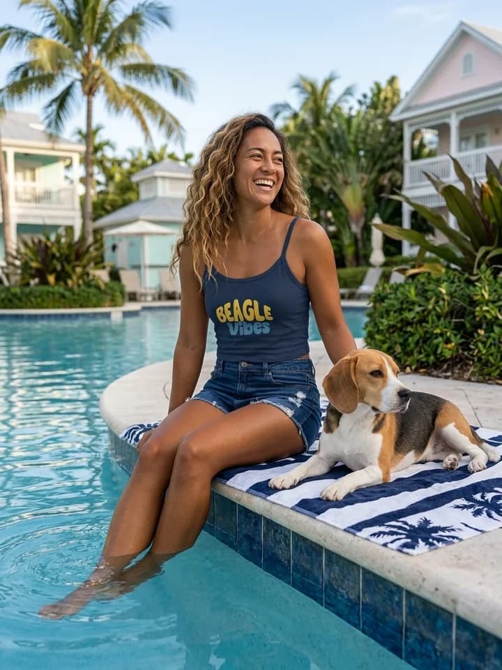 Florida Keys Beagle tees and tanks on AI-generated models around the Florida Keys 3