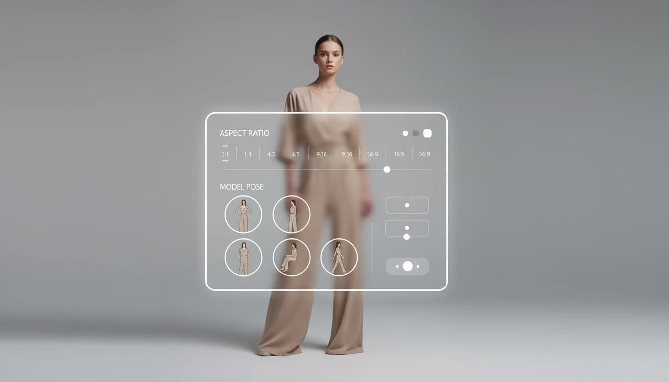 Step 2: Select aspect ratio and model pose options for AI-generated fashion model in ecommerce settings