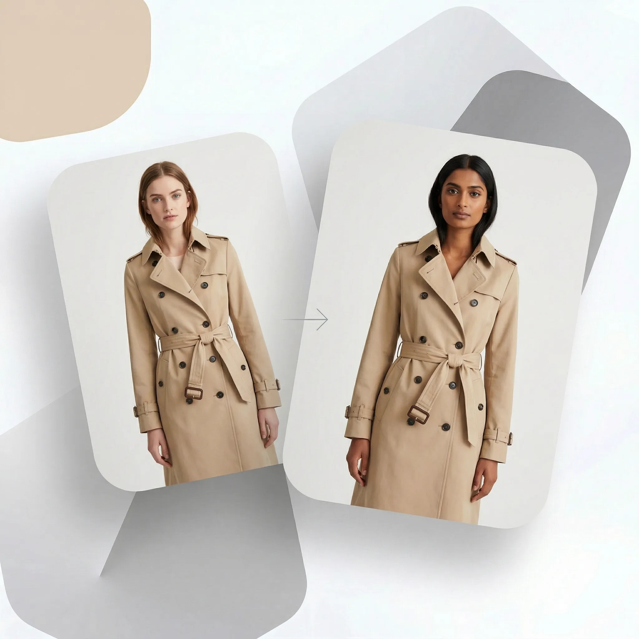 AI model swap for ecommerce — same product photo with different model face for diverse product listings