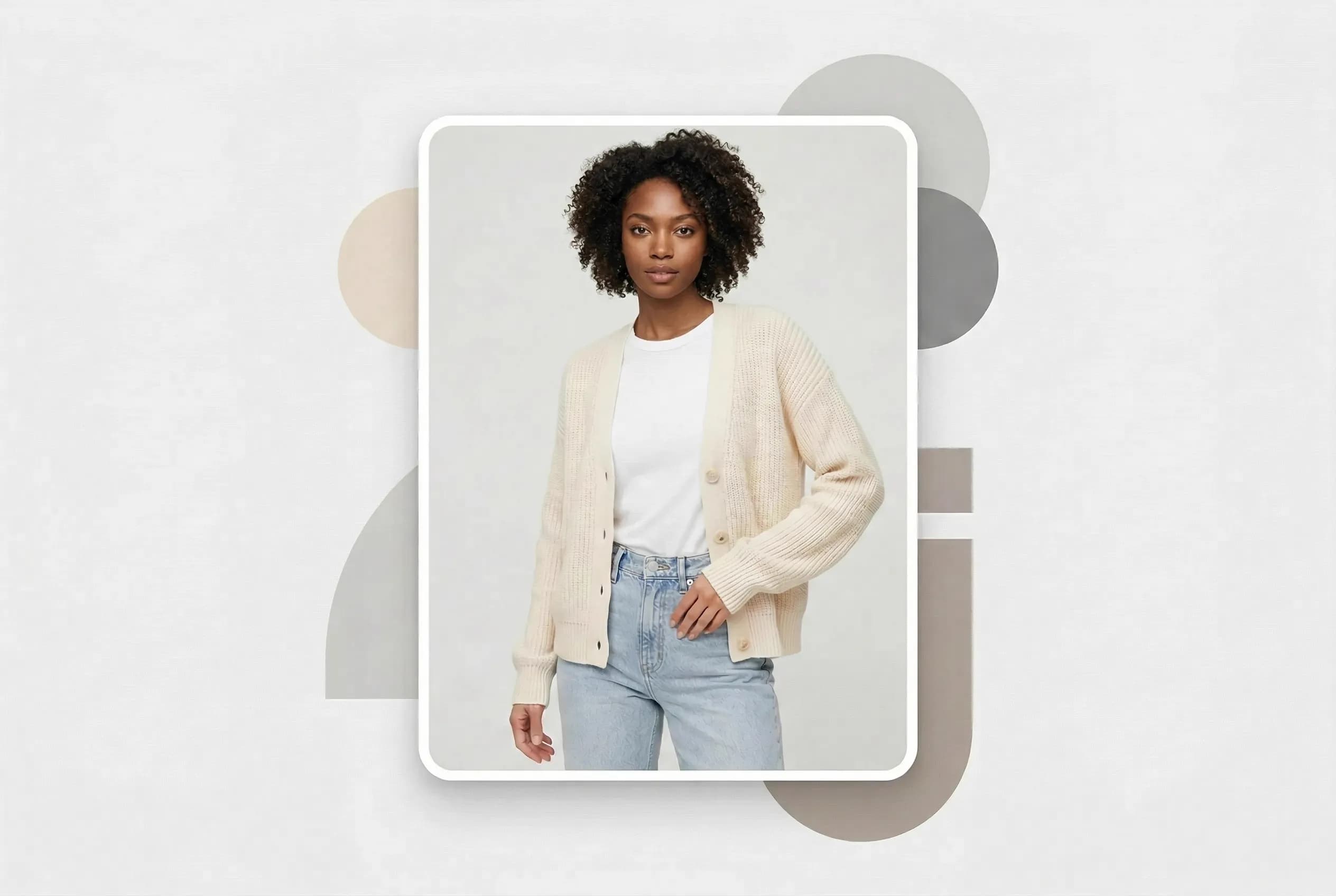 AI model swap result — reference person wearing the source outfit, ready for ecommerce listing or campaign