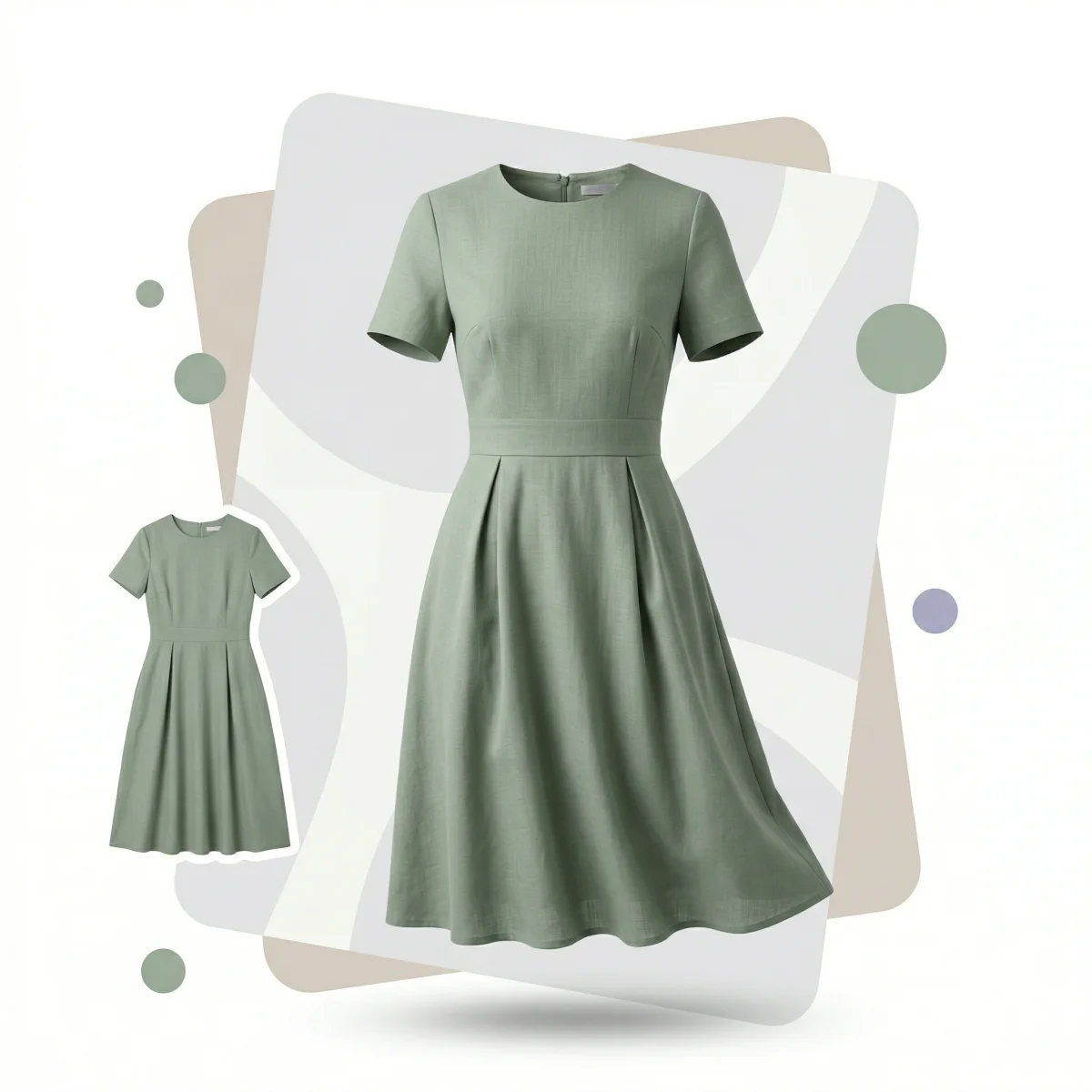Unsichtbarer Mannequin-Service - salbeigrünes Kleid mit Hohlkleidungseffekt