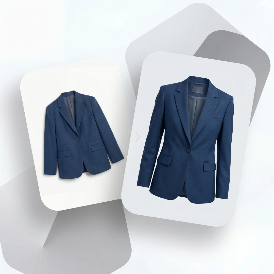 Unsichtbarer Mannequin-Service vorher und nachher - vollständige Mannequin-Entfernung bei Kleid