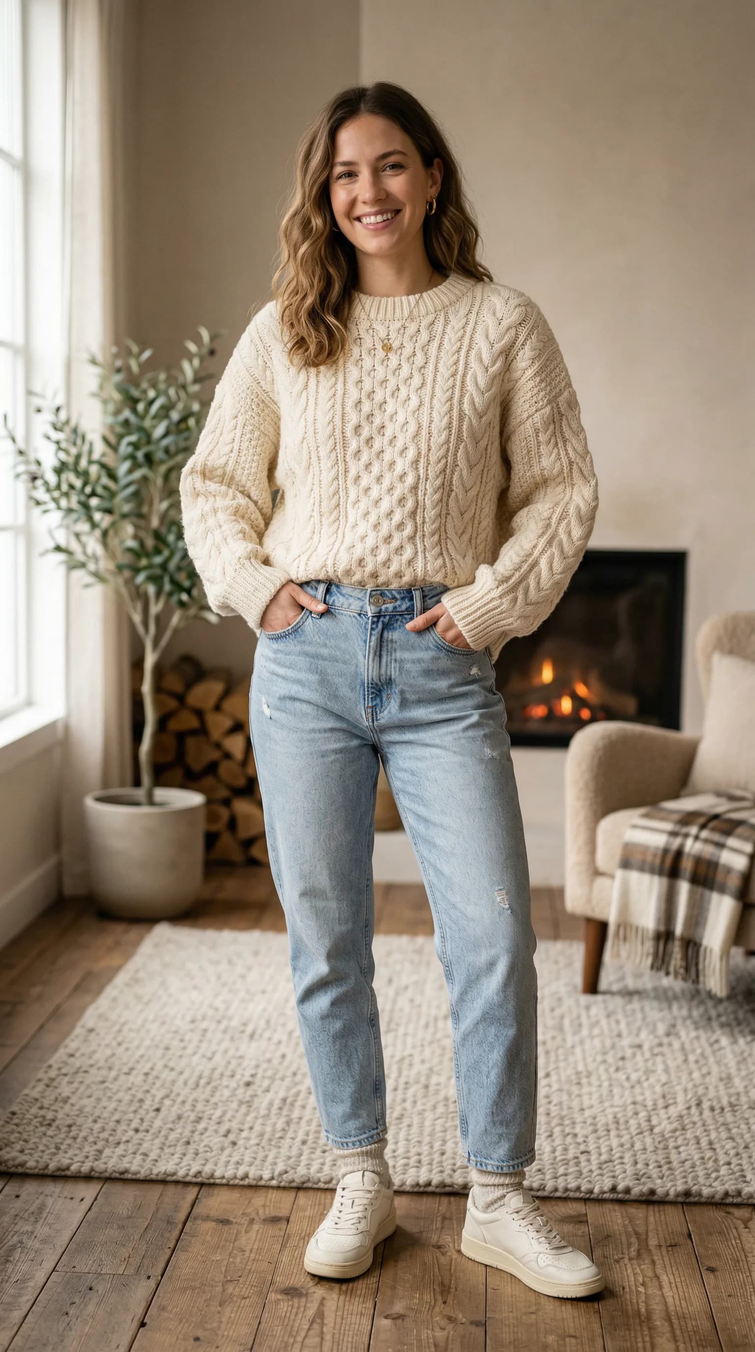 AI generated model in knit sweater for winter collection product listing