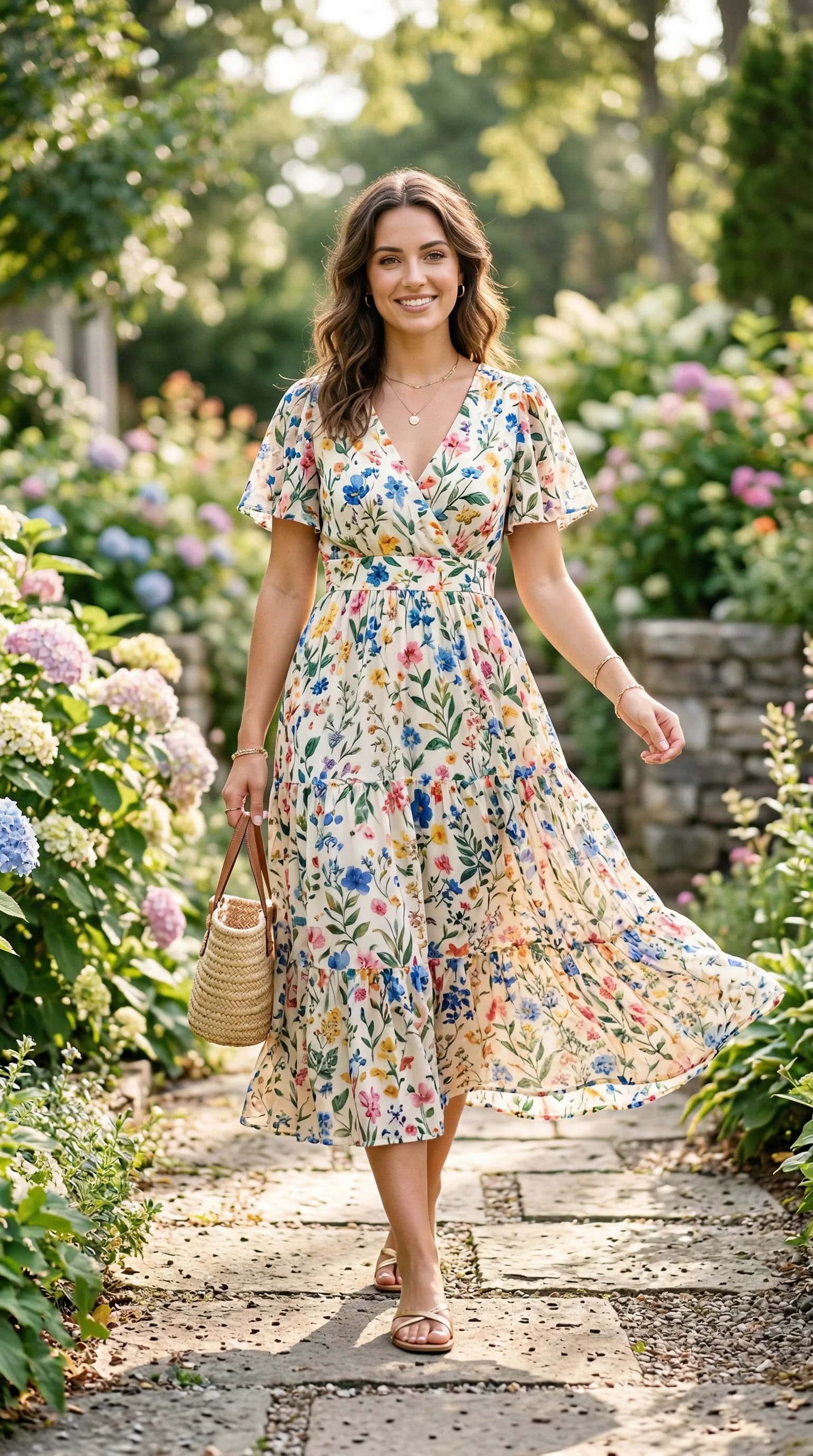 AI generated model in summer dress for lifestyle e-commerce photography