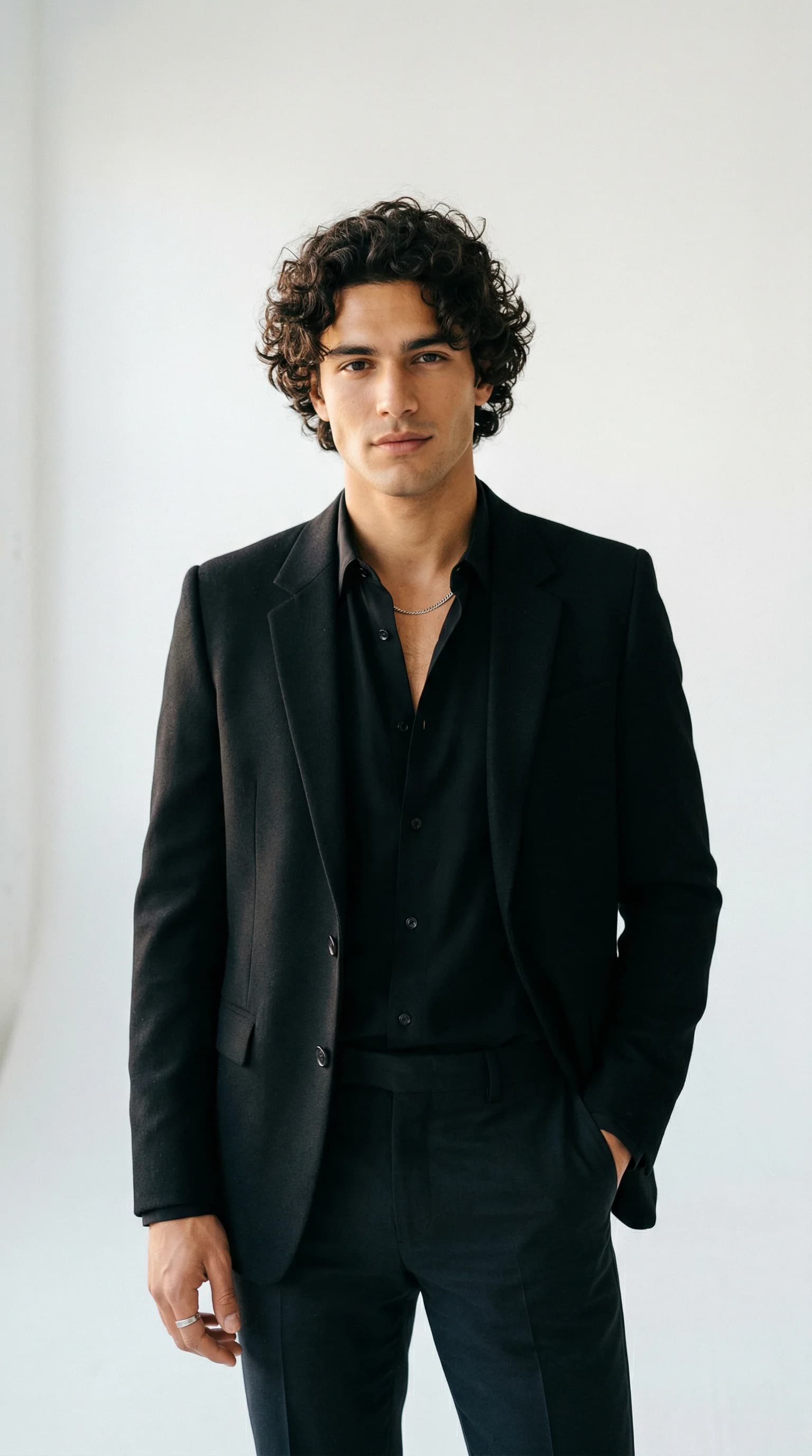 AI fashion model in designer black suit editorial