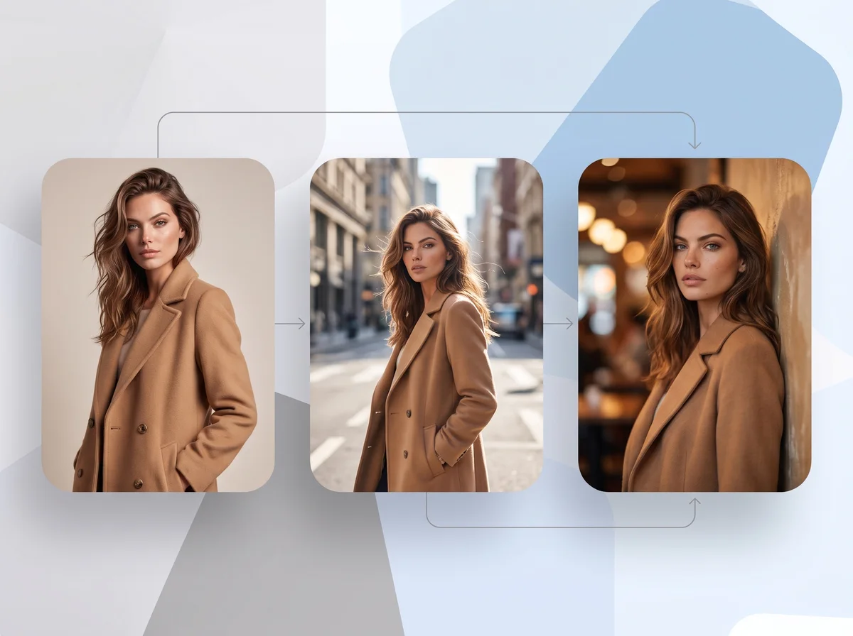 On-model result with a controlled pose and background, keeping one consistent model