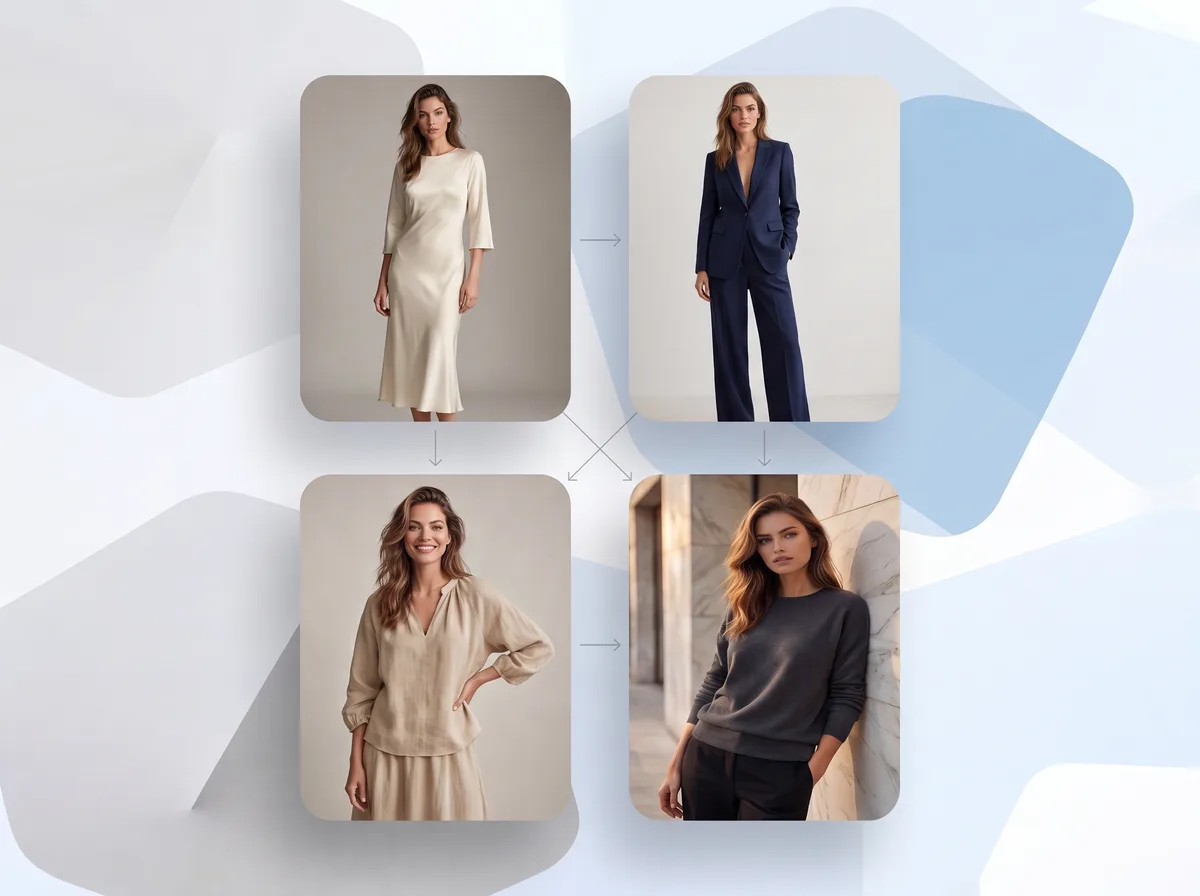 A grid of high-resolution fashion photoshoot shots ready for catalog use