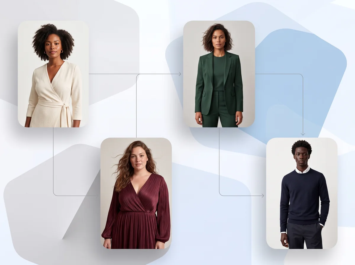 Een raster van hoge-resolutiefoto's op model, klaar voor een productpagina