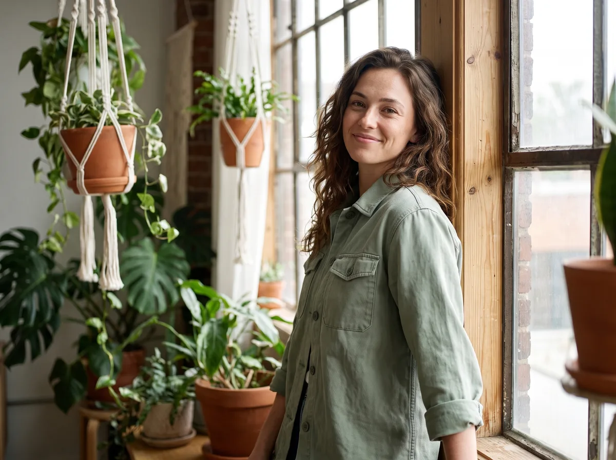 AI photoshoot for clothing brand: a lifestyle shot of a model in the overshirt by a loft window