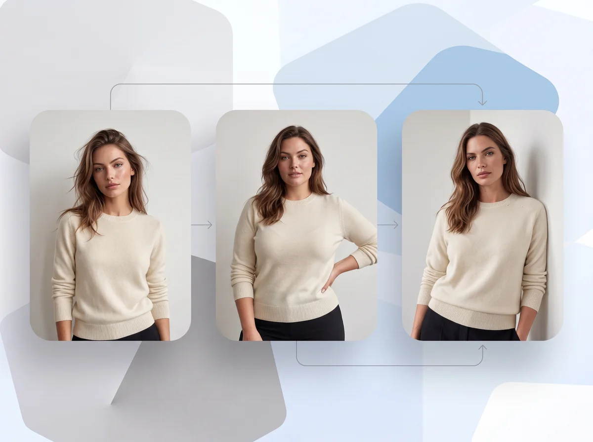 Una prenda mostrada sobre modelos digitales de varias complexiones y alturas