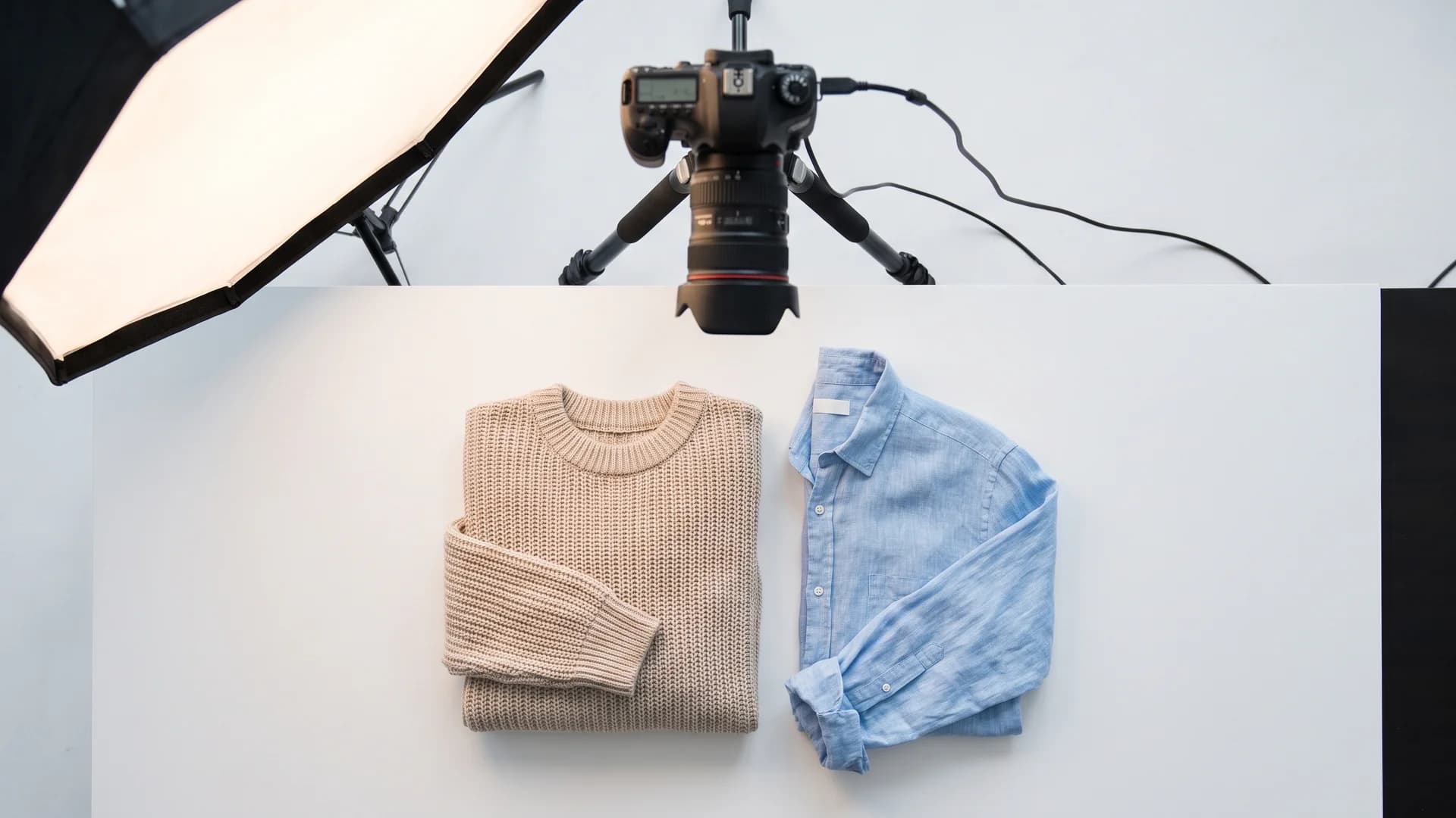 Traditional fashion photoshoot cost setup with a flat-lay garment on a studio backdrop