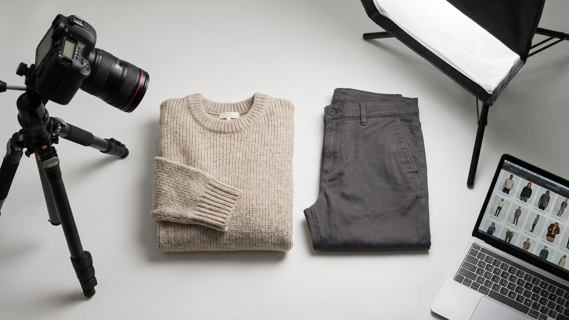 Flat-lay product shoot showing where AI fashion photography cuts studio costs