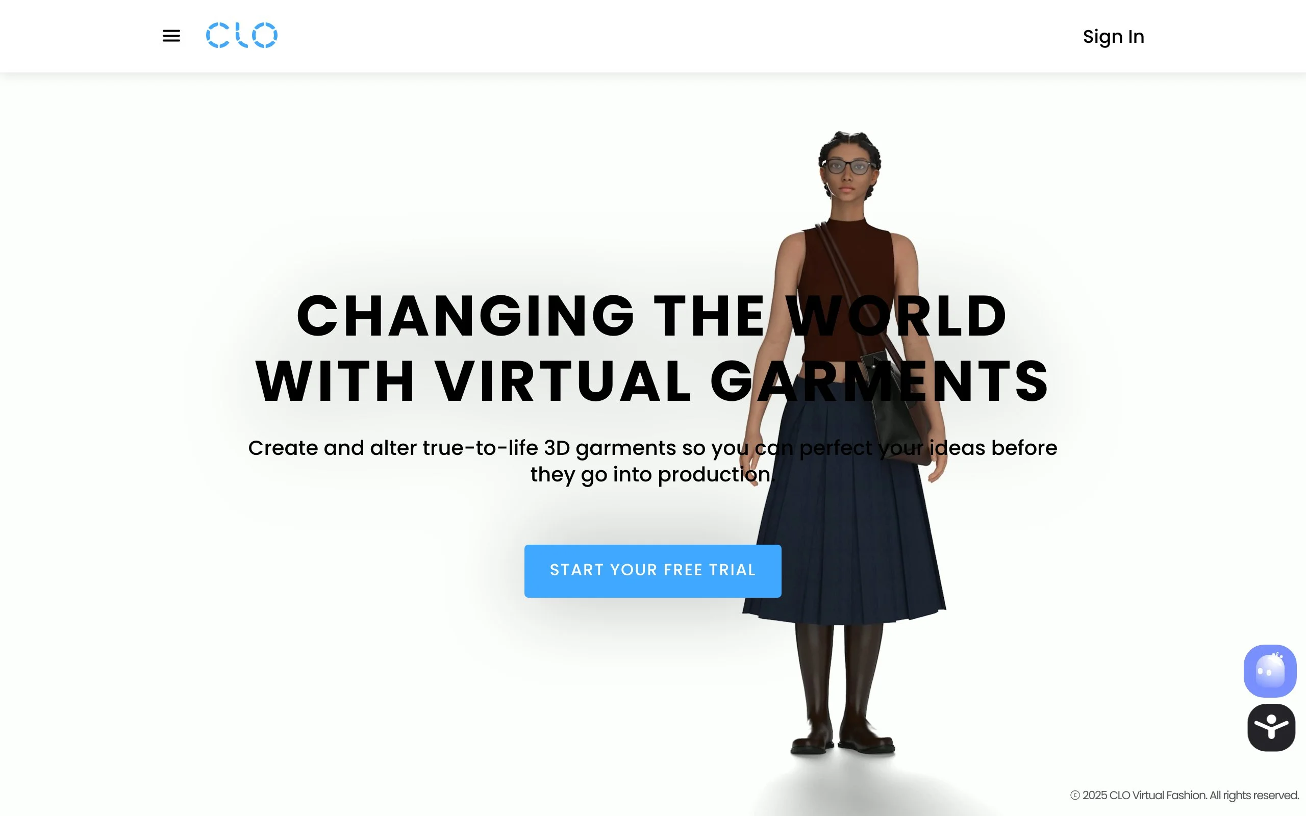 CLO3D clothing design app showing 3D garment simulation with fabric draping