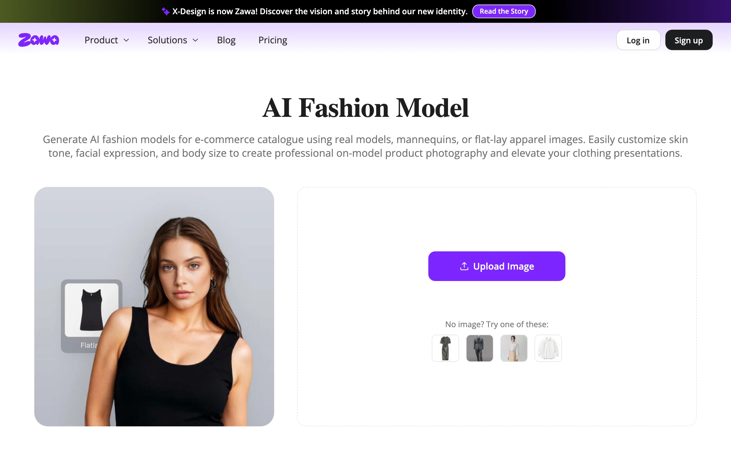 Vmake AI fashion model flatlay interface