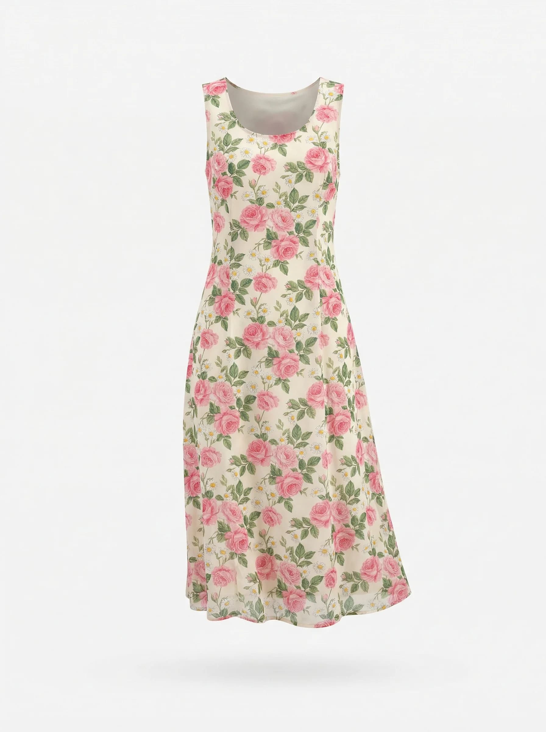 Floral midi dress ghost mannequin product photography for online fashion retail