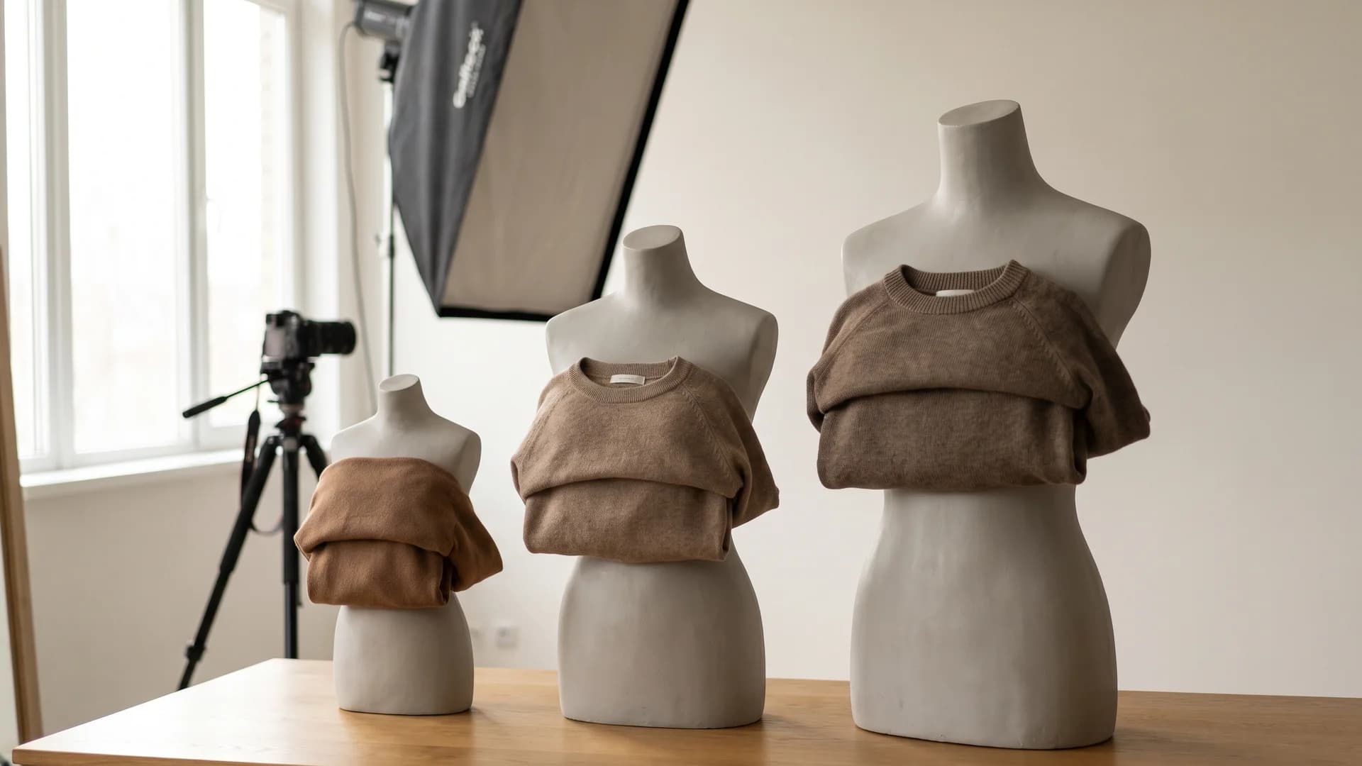 The same garment shown on multiple AI virtual model body types for size-inclusive apparel photography