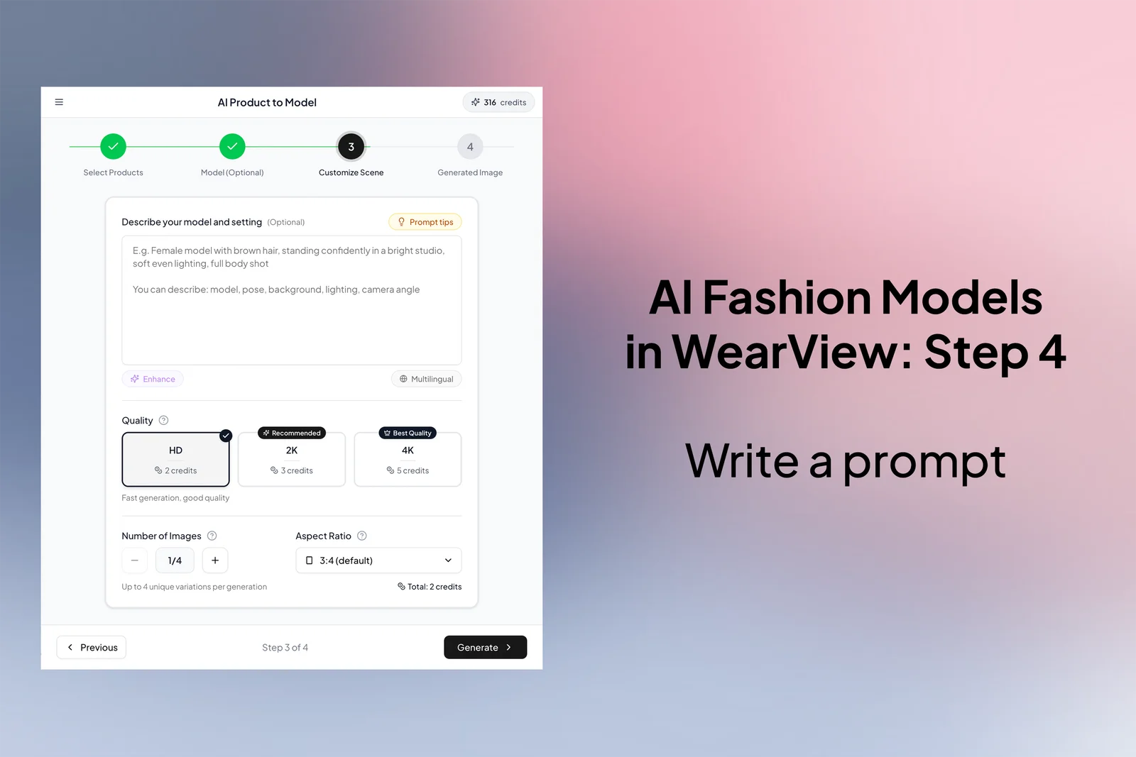 Writing a prompt to guide an AI clothing model photo